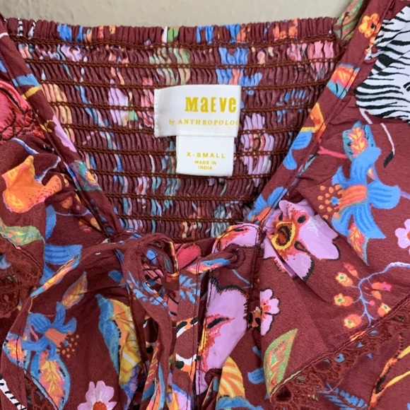 Maeve by Anthropologie‎ Ruffled Tie-Front Blouse Safari Animal Print Boho Top XS - Picture 4 of 7